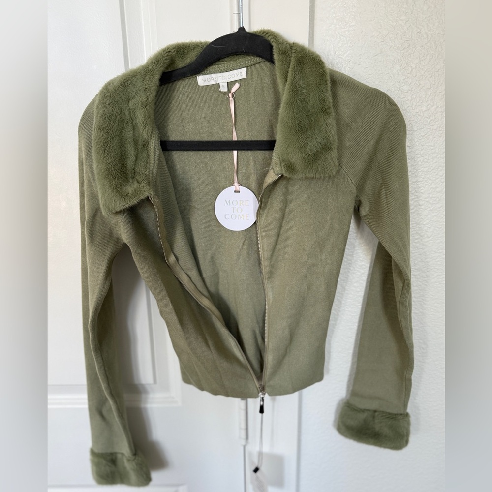 More to Come - Olive Teddy Jacket Small